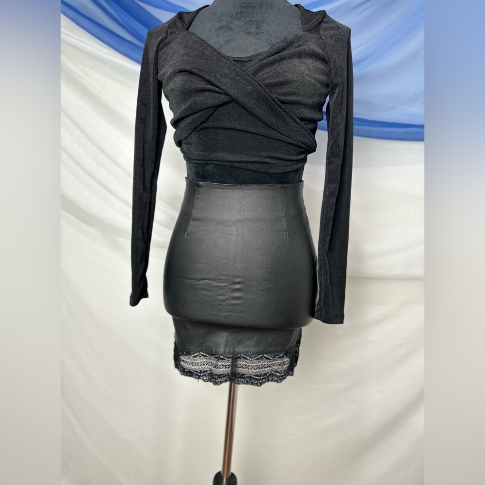 Black leather mini skirt